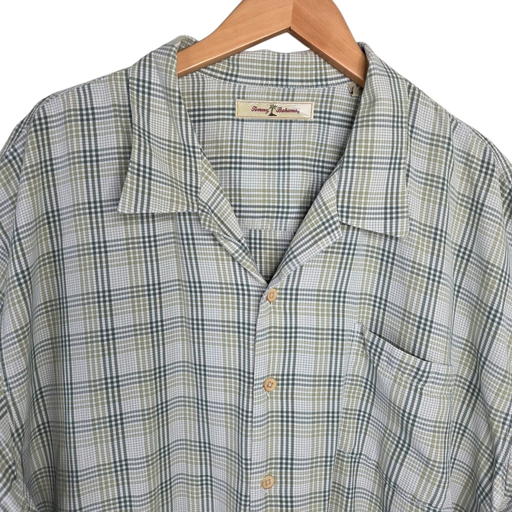 Tommy Bahama Mens SX XXL Green Silk Plaid Short Sleeve Button Down Shirt Resort - Picture 2 of 11